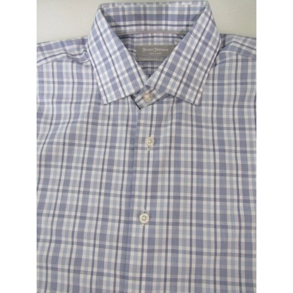 Hickey Freeman Contemporary Fit  Purple Plaid Sz 16.5-34 Cotton Dress Shirt